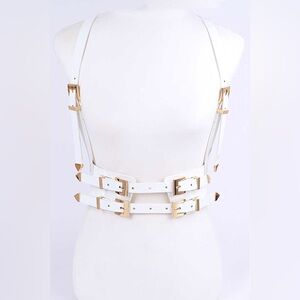 Plus Size Stallion Western 2 White Vegan Leather Corset Harness Statement